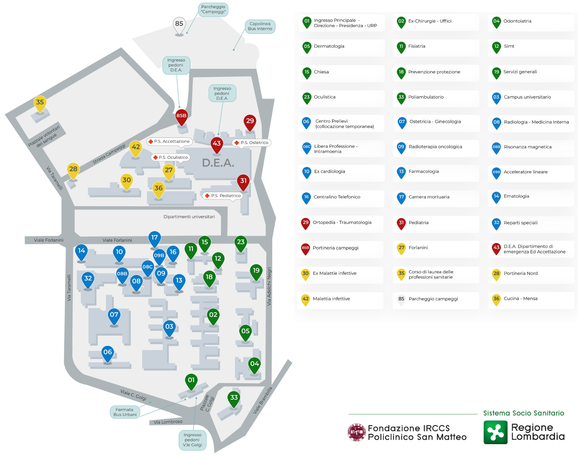 Mappa del Policlinico e viabilit interna