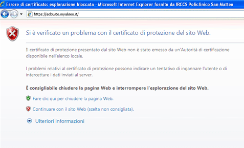 Certificato Sicurezza MyAliseo